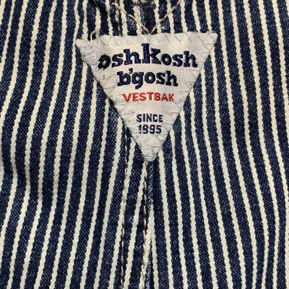 Oshkosh BGosh Toddler Sz 18 Months Overalls Bibs Vestbak Railroad Blue Stripe - Picture 4 of 5